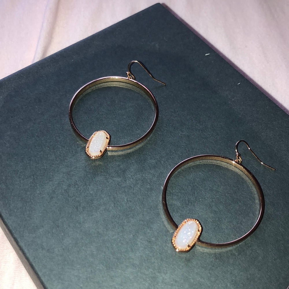 kendra scott rose gold iridescent drusy hoops